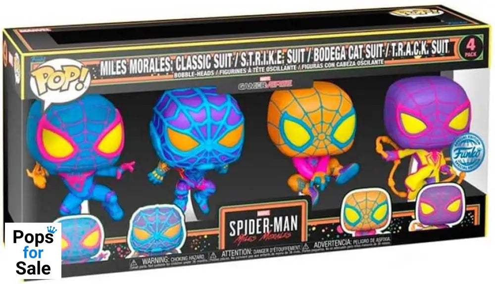 4 Pack Miles Morales - Marvel Spider-Man - Blacklight Funko POP PRESALE Funko