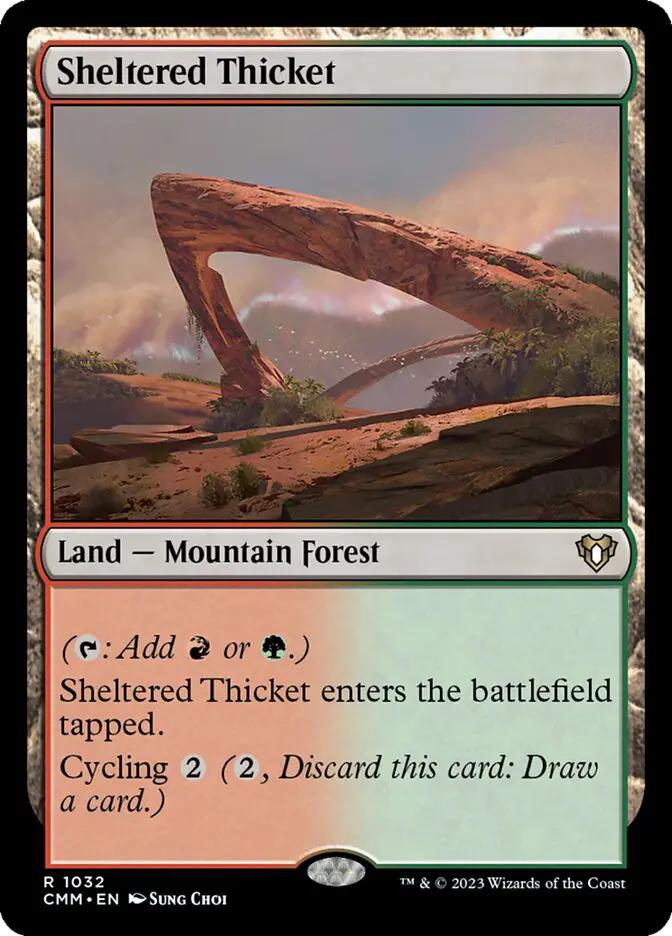 1032 - Sheltered Thicket - Commander Masters - Normal - Magic: The Gathering Card