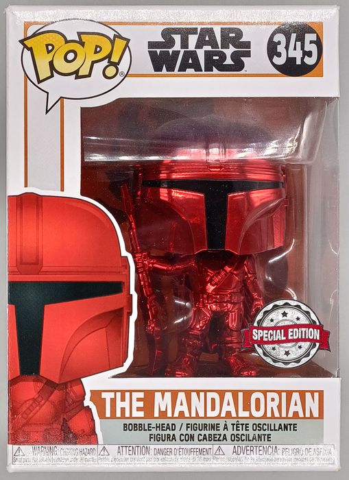 345 The Mandalorian (Beskar Armor Red) Chrome Star Wars Funko POP - Box Damaged Funko