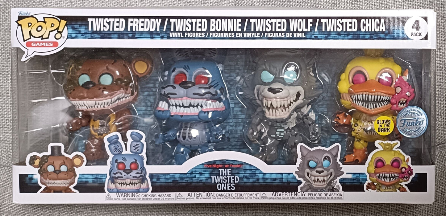 4 Pack Twisted Freddy/Twisted Bonnie/Twisted Wolf/Twisted Chica (GITD) Five Nights at Freddy's The Twisted Ones - Funko POP - Box Damaged Funko