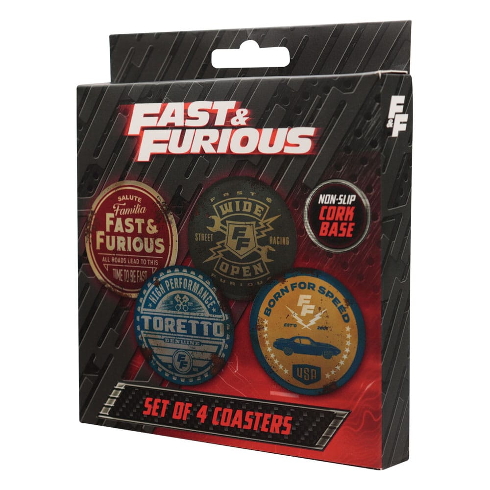 Fast & Furious Coaster 4-Pack Vintage Style Glasses & Coasters