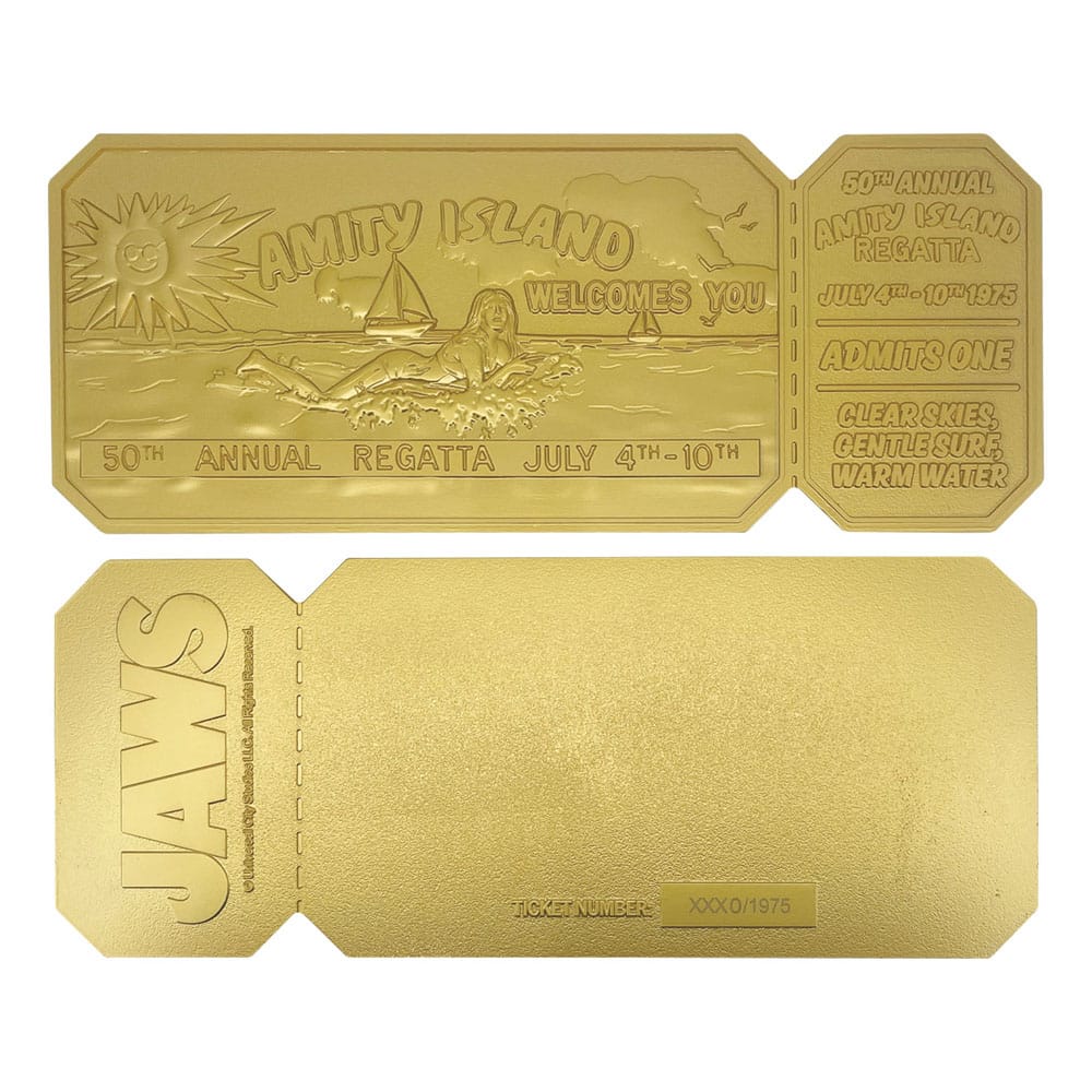 Jaws Replica 1/1 50th Anniversary Regatta Ticket 24k Gold Plated Replicas