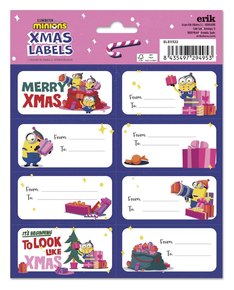 Minions Self-Adhesive Labels Christmas Grupo Erik