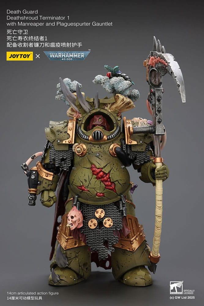 Warhammer 40k Action Figure 1/18 Death Guard Deathshroud Terminator 1 with Manreaper and Plaguespurter Gauntlet 14 cm