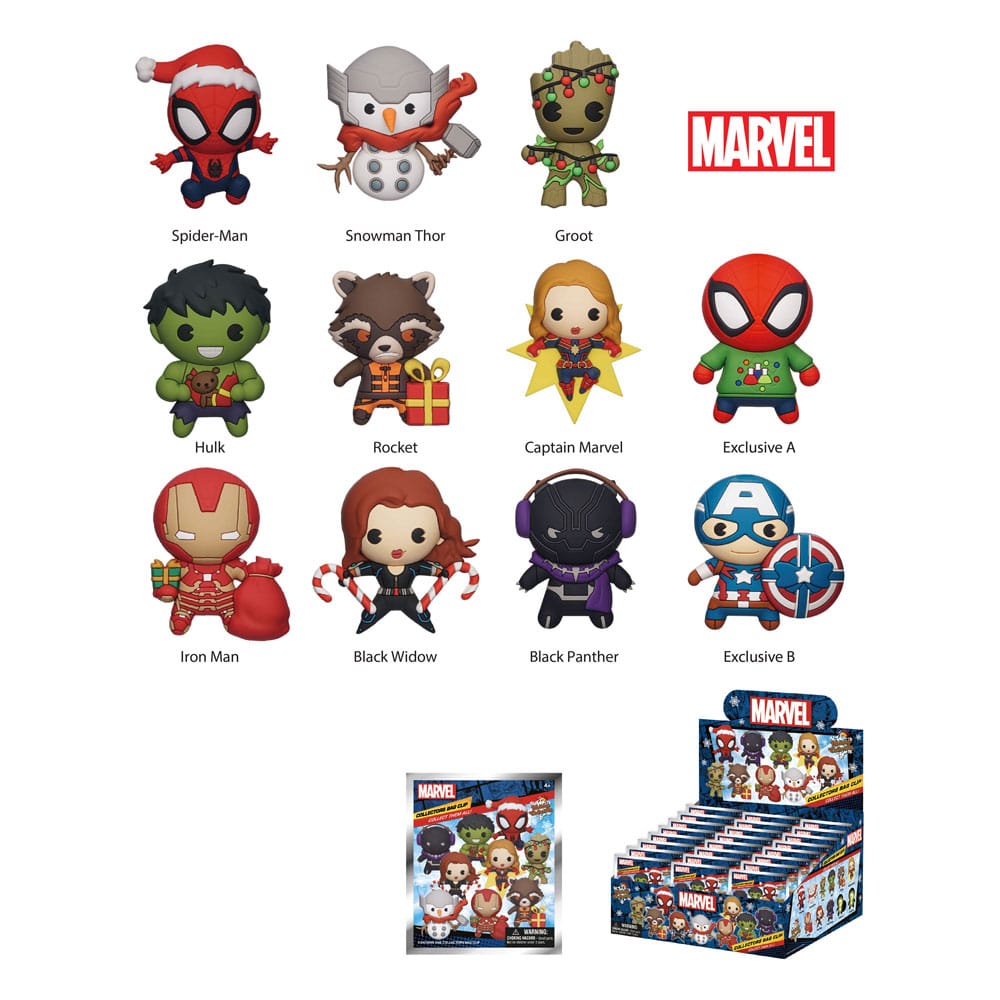 Marvel 3D PVC Bag Clips Marvel Christmas Series 1 Display (24) Monogram Int.
