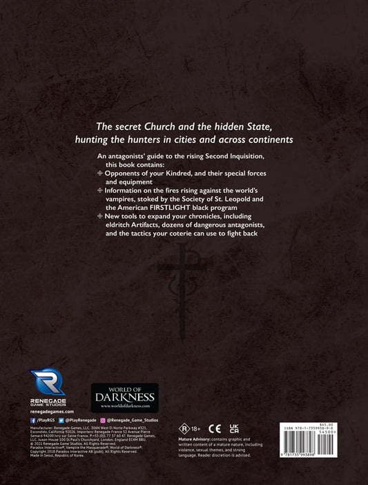 Vampire: The Masquerade 5th Edition RPG book Second Inquisition *Englische Version*