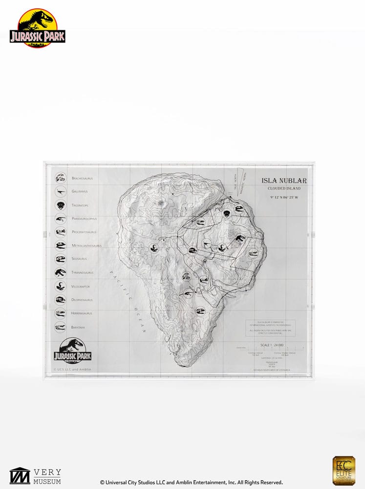 Jurassic Park Topographic Map Isla Nublar Elite Creature Collectibles
