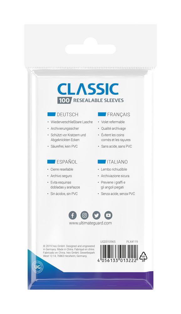 Ultimate Guard Classic Sleeves Standard Size (100) - Resealable Ultimate Guard