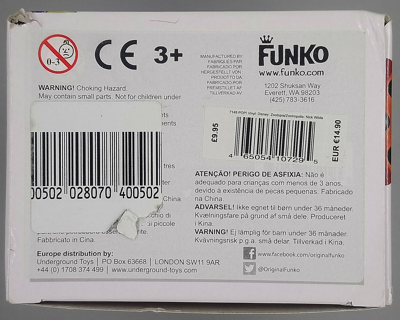186 Nick Wilde - Disney Zootopia - Box Damaged Funko POP