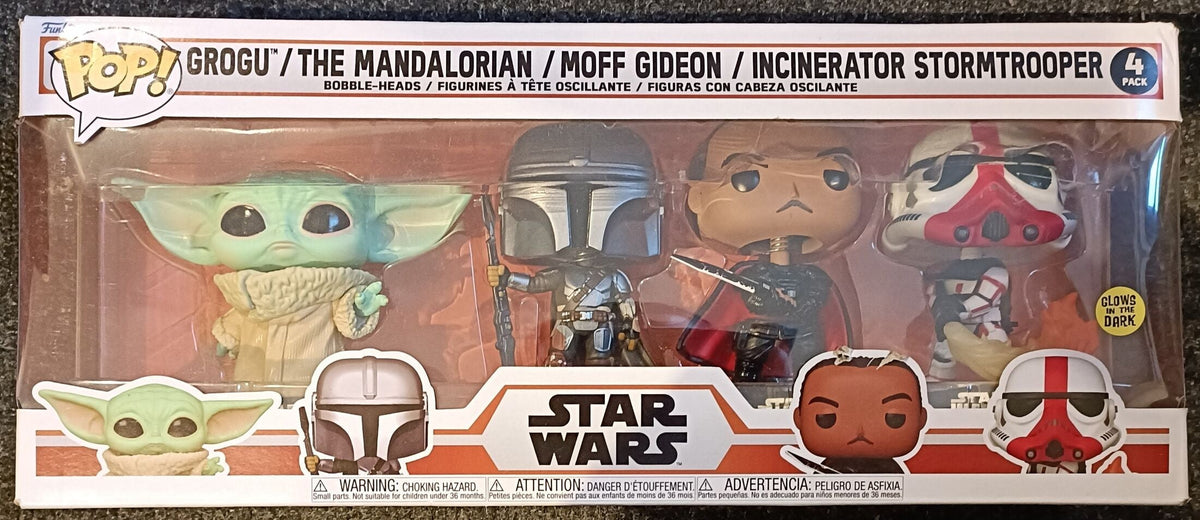 [4 Pack] Grogu- Mandalorian-Moff Gideon Glow Star Wars Box Damaged Funko POP Funko