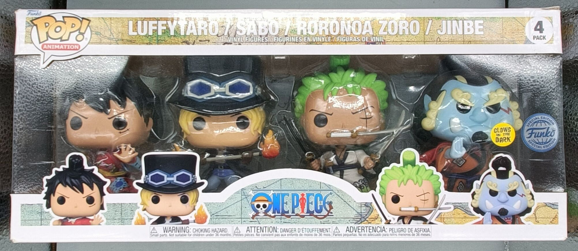 [4 Pack] Luffytaro, Sabo, Roronoa Zoro, Jinbe - One P Funko POP Box Damaged