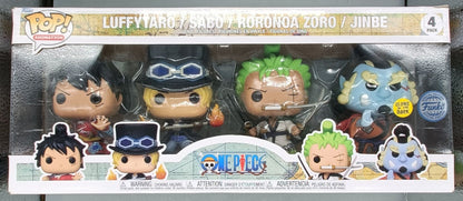 [4 Pack] Luffytaro, Sabo, Roronoa Zoro, Jinbe - One P Funko POP Box Damaged