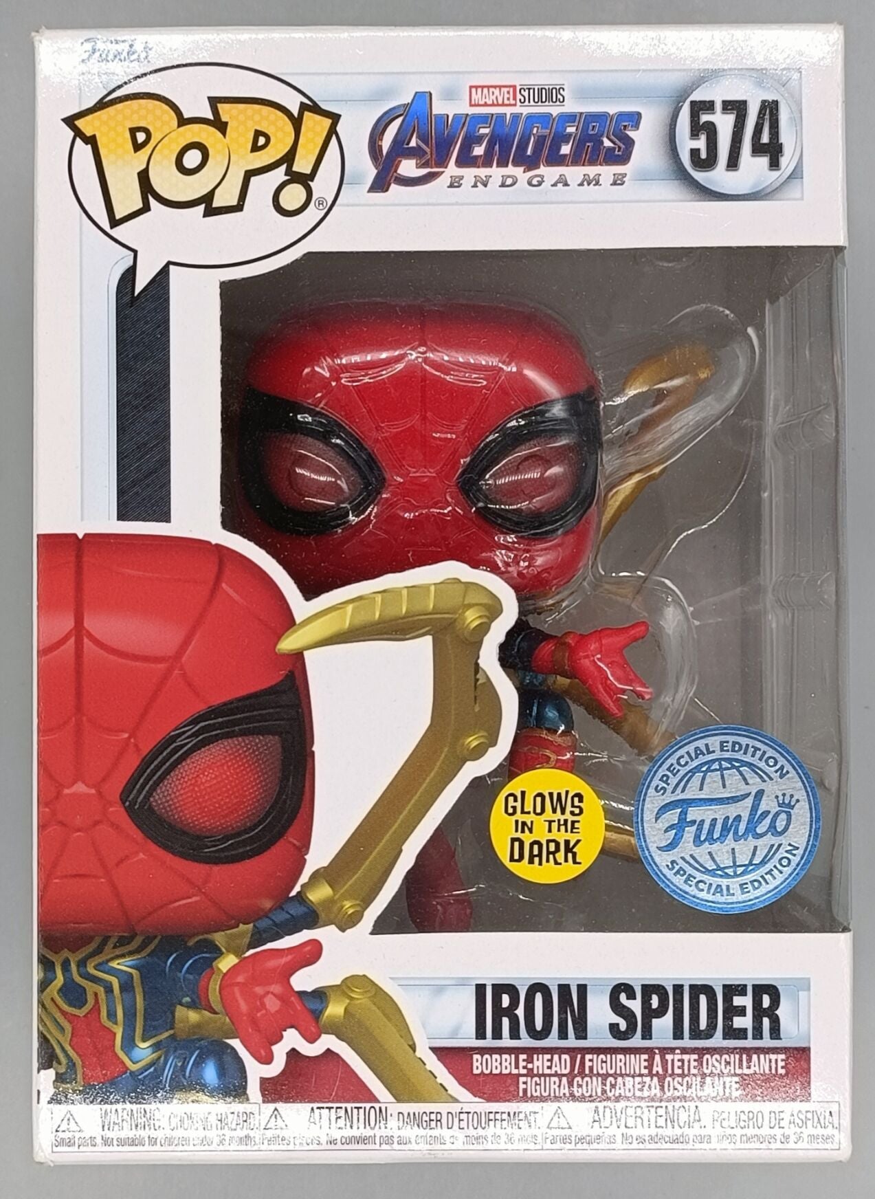 574 Iron Spider (w/ Gauntlet) Glow Marvel Avengers Endgame Funko POP (Box Damage)