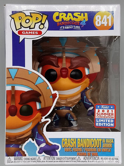 841 Crash Bandicoot (in Mask Armor) - 2021 Con Funko POP (Box Damage)