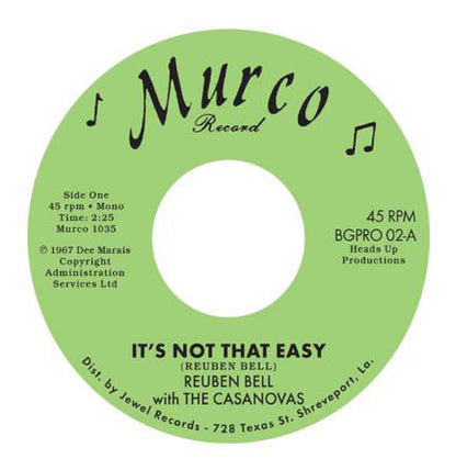 Reuben Bell With The Casanovas - ItS Not That Easy - Soul/Funk - Music Vinyl 7" Record