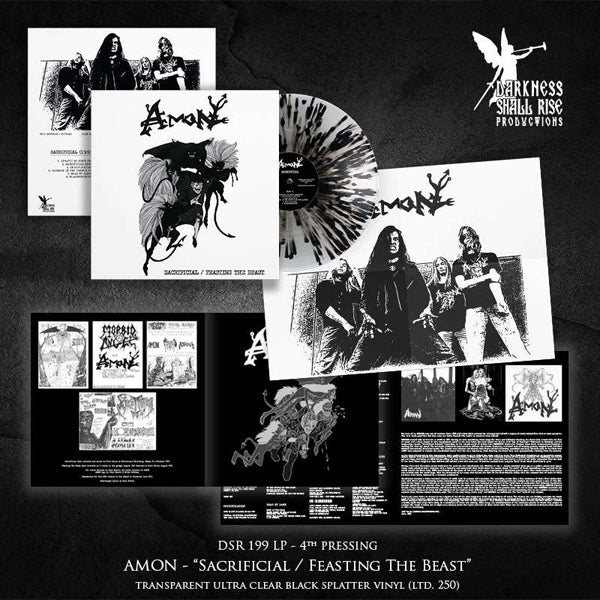 Amon - Sacrificial / Feasting The Beast (4Th Press Clear W/ Black Splatter Vinyl) - Death Metal - LP