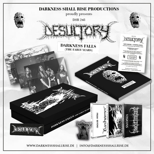 Desultory - Darkness Falls [The Early Years] (3-Tape Box, Hardcover Book, Posters, Metal-Pin, Patch & Certificate) - Death Metal - MC