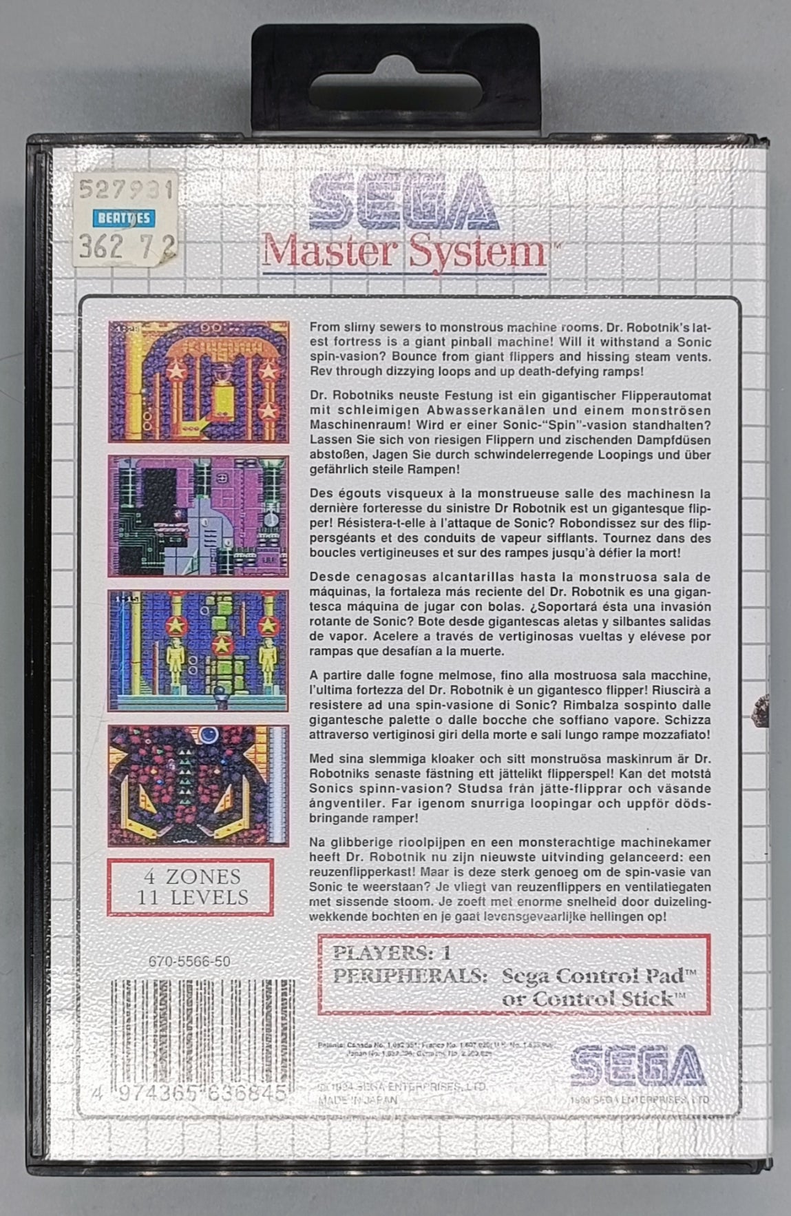 Sonic Spinball for Sega Master System MS - Complete - CIB Sega