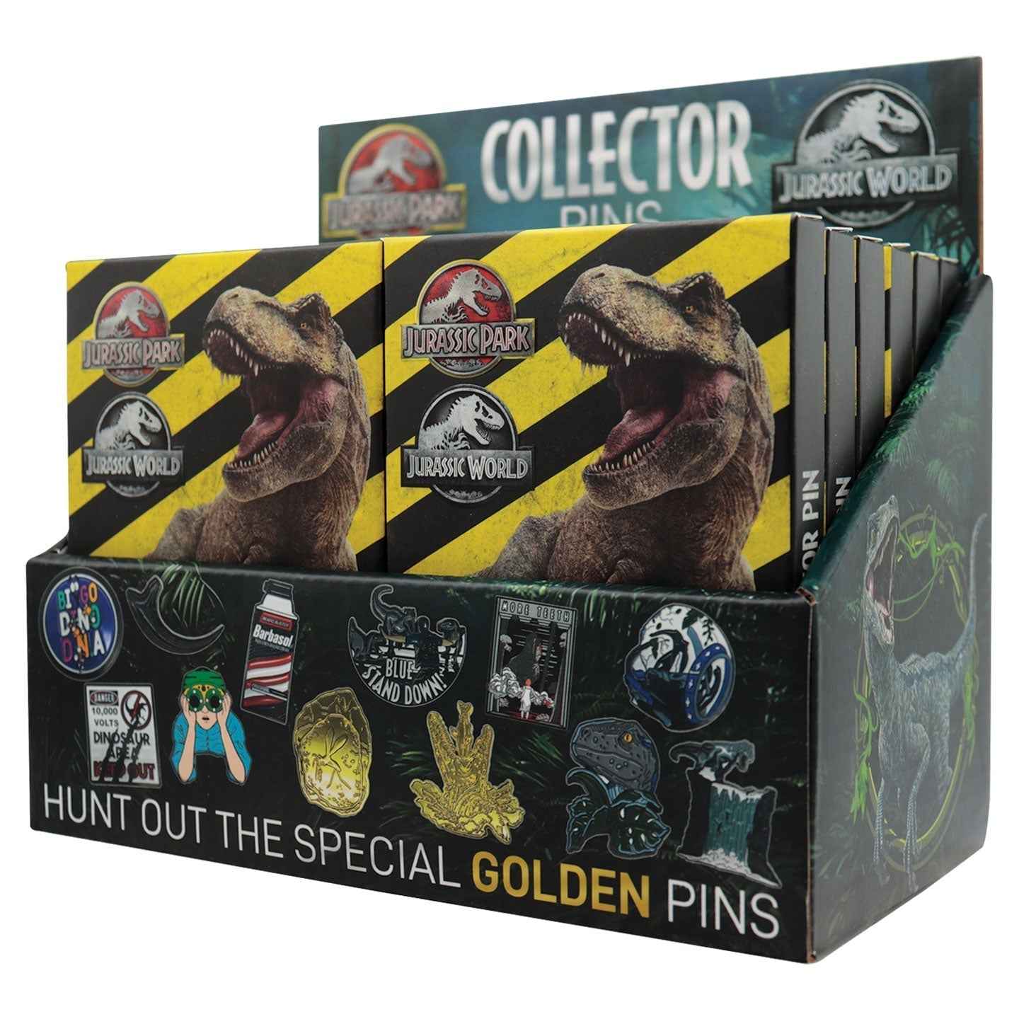 Jurassic Park & Jurassic World Mystery Pin Badge CDU Containing 12 Blind Boxes