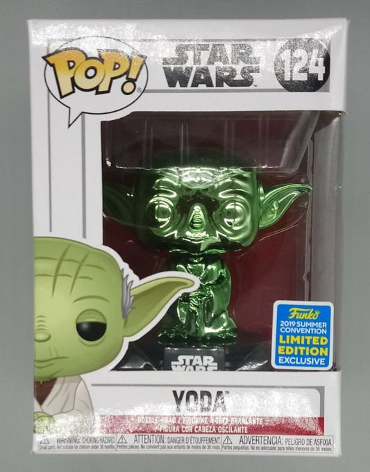 124 Yoda (Dagobah- Green) Chrome - Star Wars - 2019 Con Funko POP