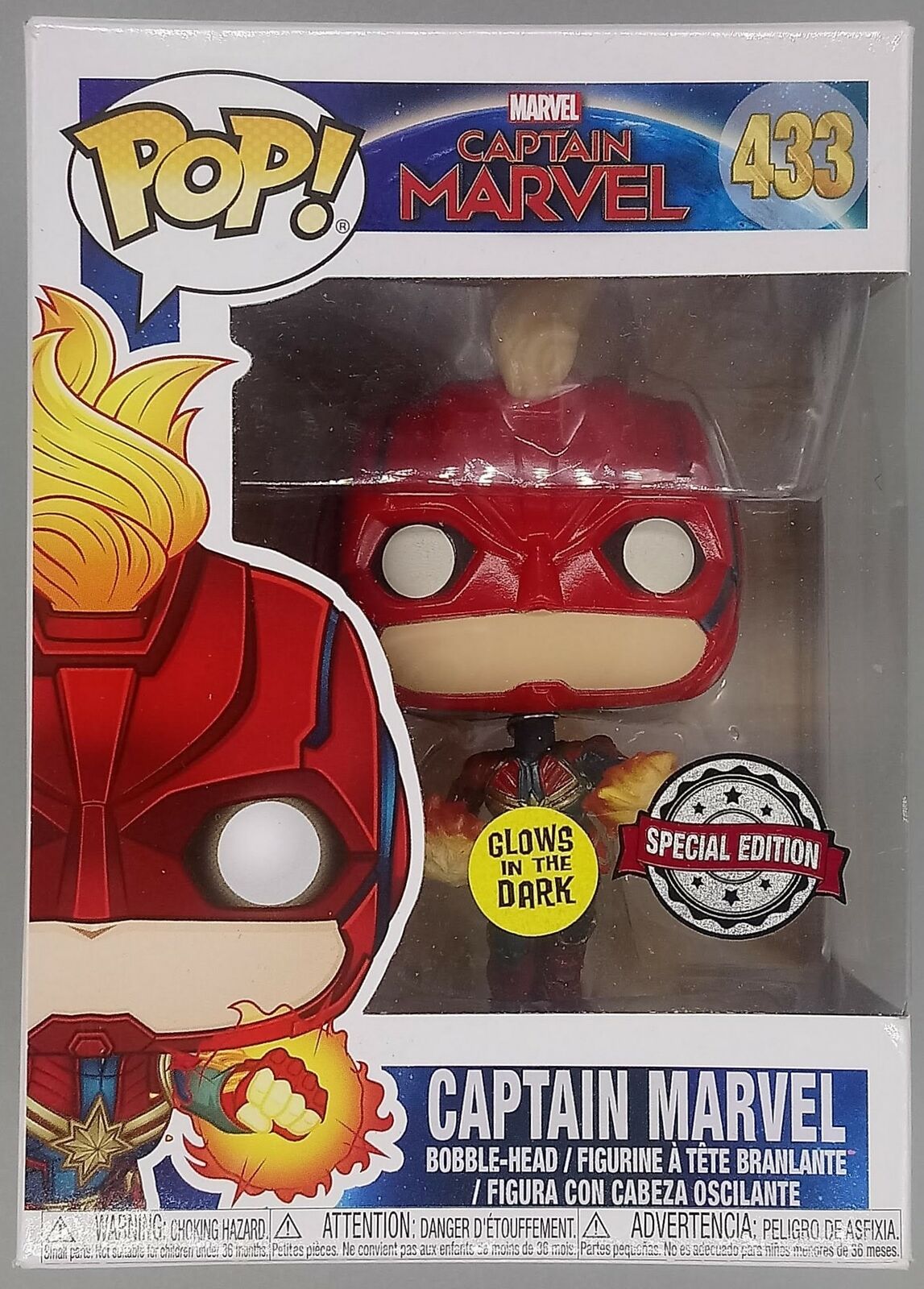 433 Captain Marvel (Flying) Glow Pop - Box Damaged Funko POP Funko