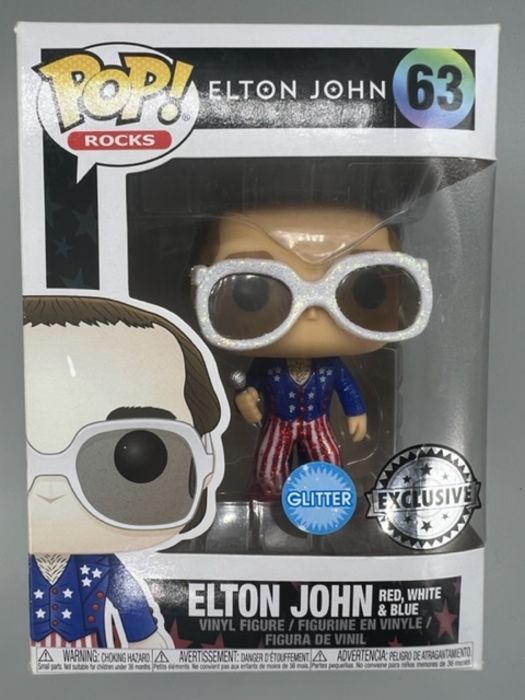 63 Elton John (Red- White & Blue) - Glitter - Rocks Box Damaged Funko POP