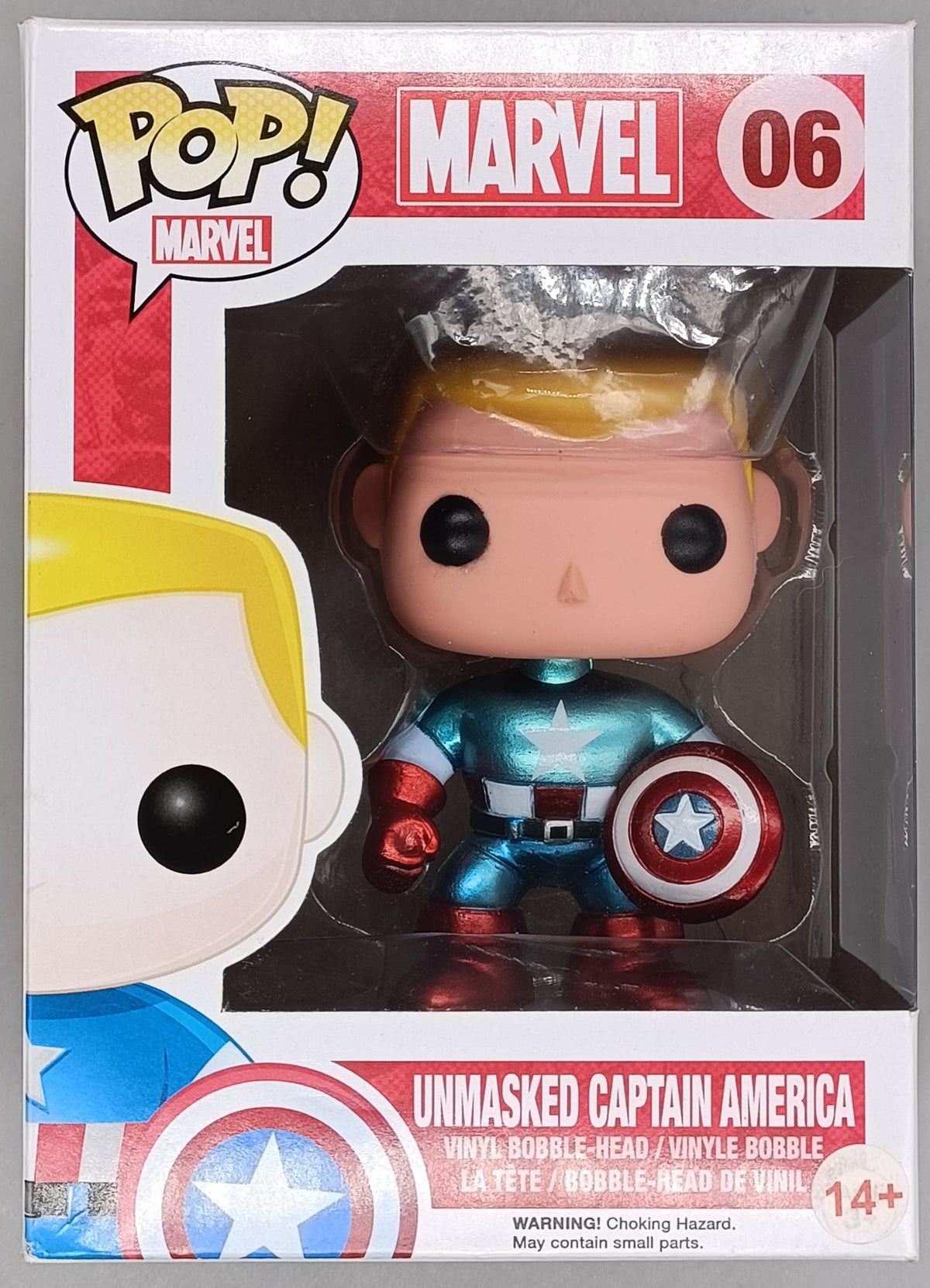 06 Unmasked Captain America - Metallic - Marvel Box Damaged Funko POP Funko