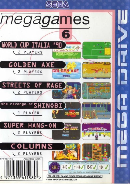 Mega Games 6 (Golden Axe- Streets of Rage- Revenge of Shinob for Sega MegaDrive Mega Drive - UK CIB Sega
