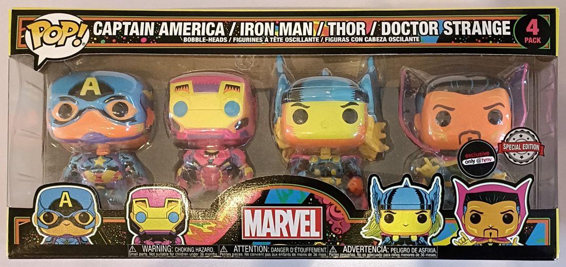 [4 Pack] Captain America-Iron Man-Thor Blacklight - Marvel Funko POP Funko