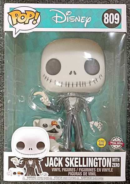 809 Jack Skellington (with Zero) 10 Inch - Glow - Disney The Nghtmare Before Christmas - Funko POP - Box Damaged Funko