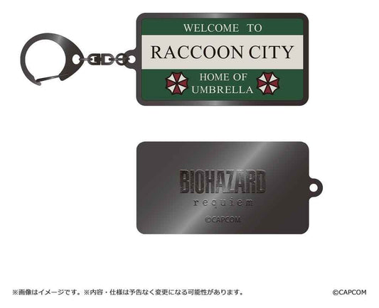 Resident Evil Requiem Metal-Keychain Raccoon City Welcome Sign