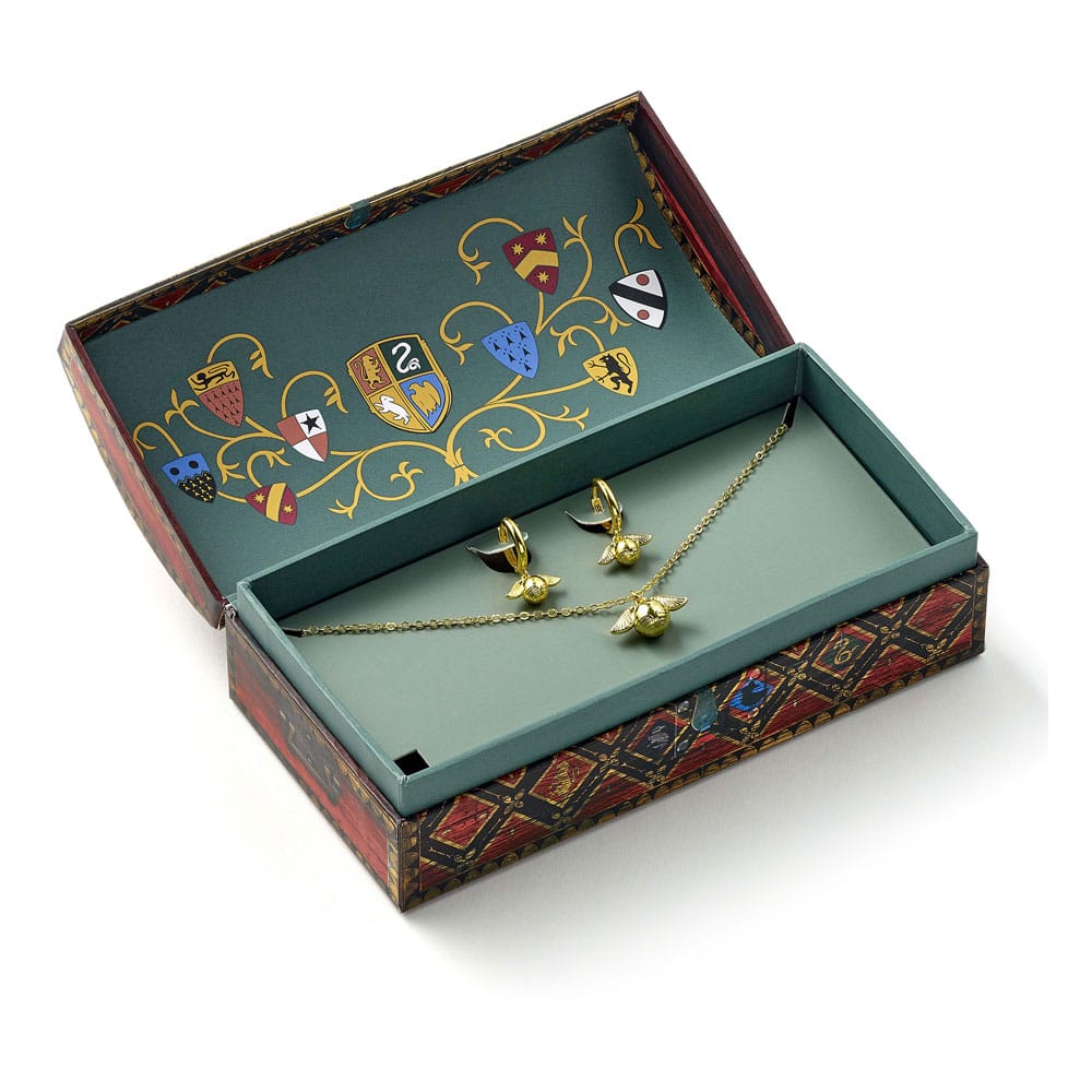 Harry Potter: Quidditch Golden Snitch Necklace and Earrings Gift Set (Golden Tone) The Carat Shop