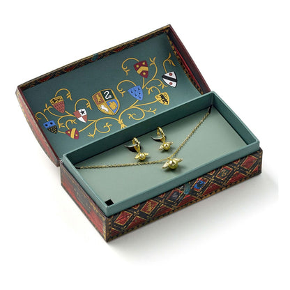 Harry Potter: Quidditch Golden Snitch Necklace and Earrings Gift Set (Golden Tone) The Carat Shop