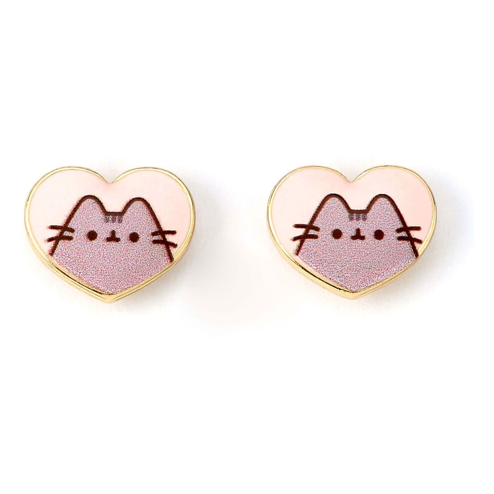 Pusheen Stud Earrings Pink and Gold Heart Earrings