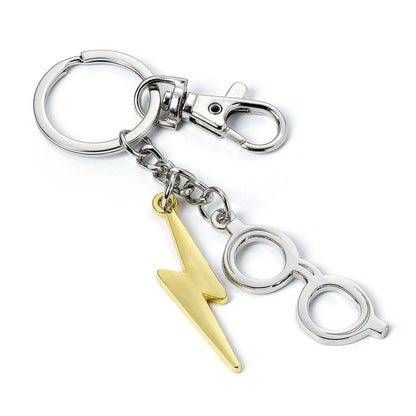 Harry Potter Keychain Lightening Bolt & Glasses (silver plated) The Carat Shop