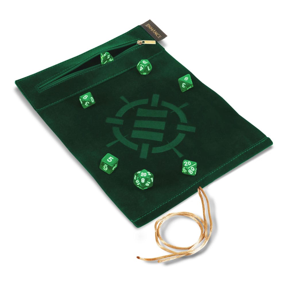 Enhance Tabletop Roll on a Scroll Bag with Dice Green Dice accessories