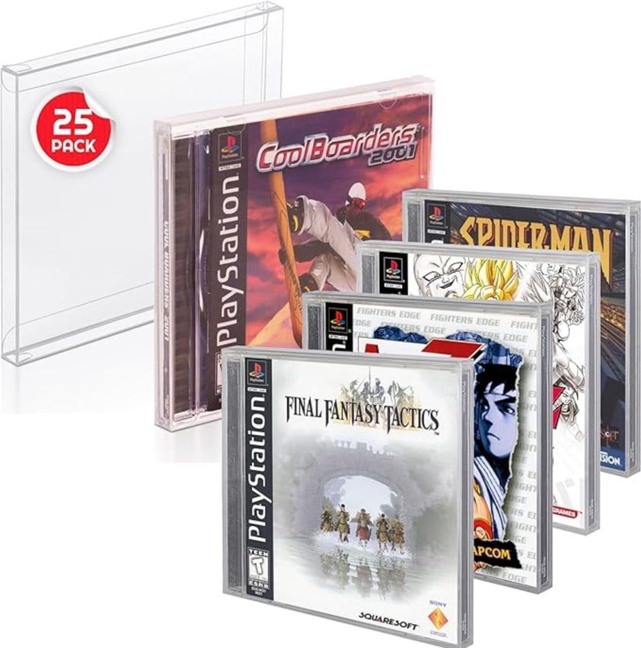 PET Protectors 25-Pack for PS1/Single CD/Dreamcast (Jewel Case) Games Evoretro
