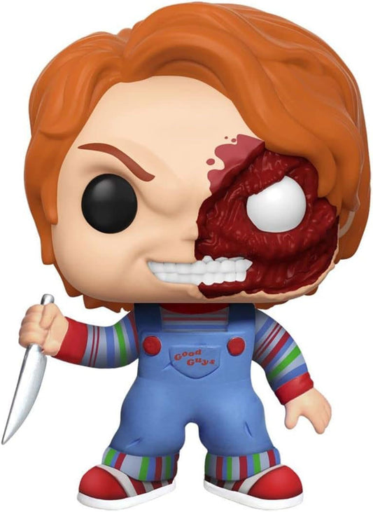 ChildÂ´s Play POP! Movies Vinyl (Exc) Figure Chucky Half (BD) 9 cm