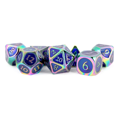 FanRoll Dice Set Rainbow with Blue Enamel (7) Dice