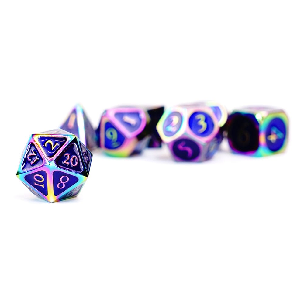 FanRoll Dice Set Rainbow with Blue Enamel (7) Dice