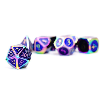 FanRoll Dice Set Rainbow with Blue Enamel (7) Dice