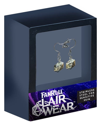 Lair Wear Dice Earrings D20 Gold Metal