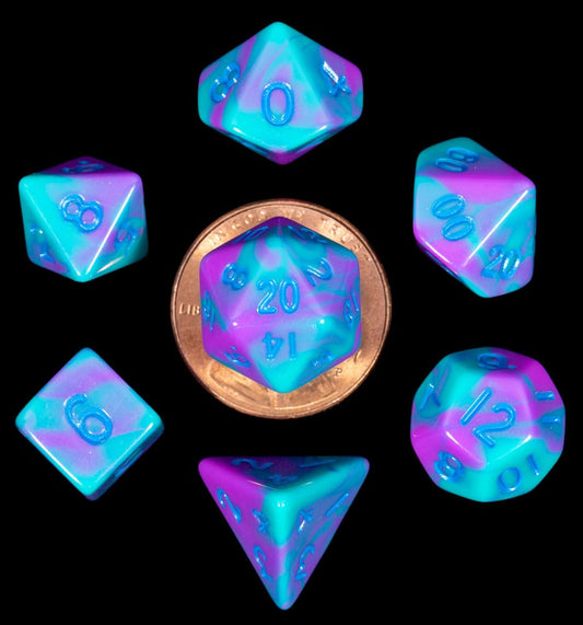 FanRoll Mini Dice Set Turquoise and Purple Marble (7) Dice