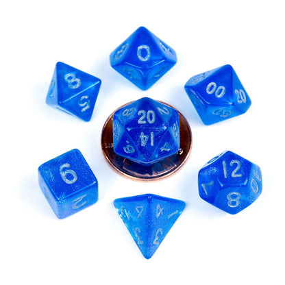 FanRoll Mini Dice Set Stardust Blue with Silver Numbers (7) Dice