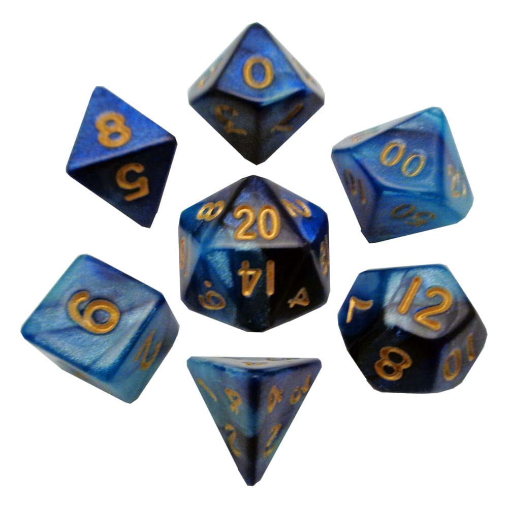 FanRoll Mini Dice Set Blue/Light Blue with Gold Numbers (7) Dice