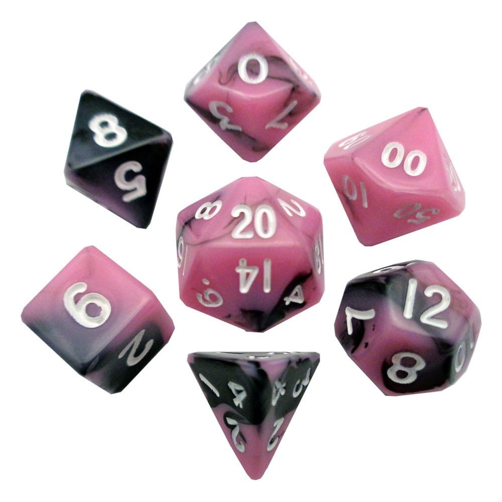 FanRoll Mini Dice Set Pink/Black with White Numbers (7) Dice