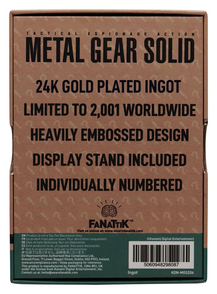 Metal Gear Solid 2 Ingot Raiden 24k Gold Plated Limited Edition FaNaTtik