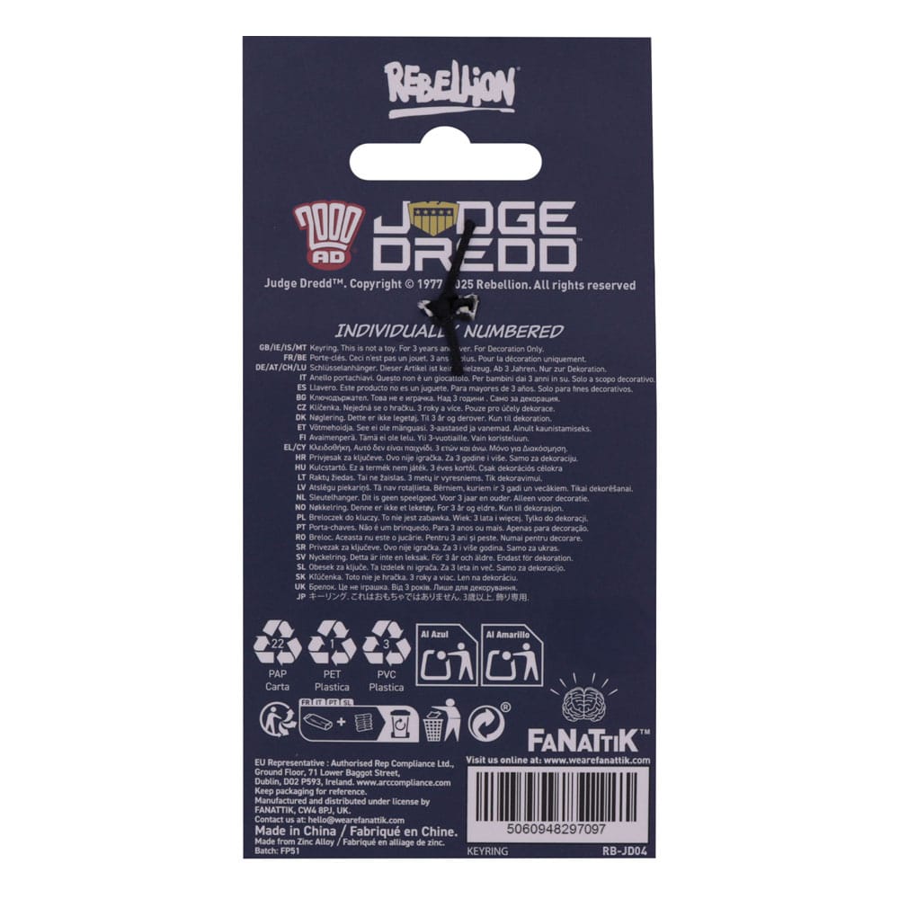 2000 AD Keychain Judge Dredd Badge Limited Edition Keyrings