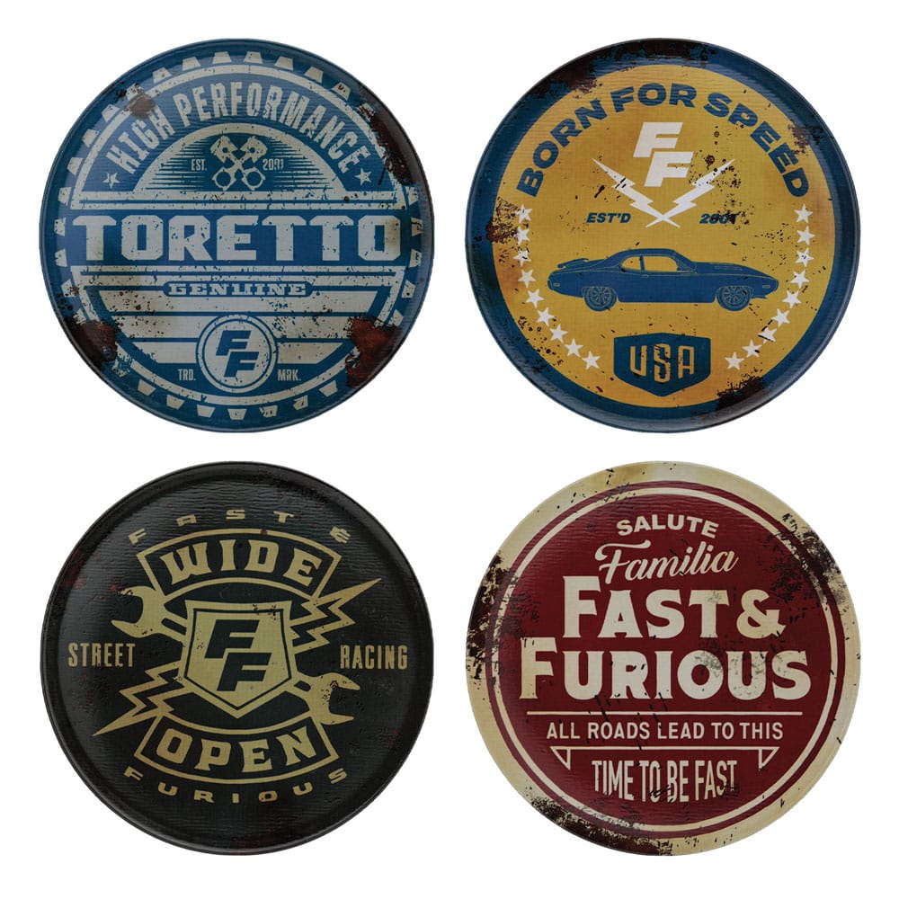 Fast & Furious Coaster 4-Pack Vintage Style Glasses & Coasters