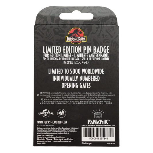 Jurassic Park Pin Badge Gates Hinged